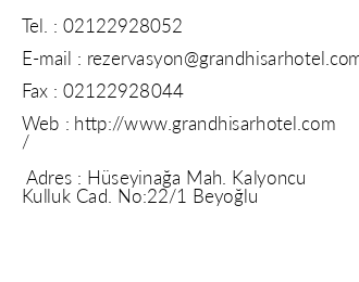 Grand Hisar Hotel iletiim bilgileri